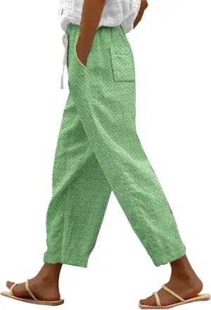 Women's Cotton Linen Summer Palazzo Pants 2025 Wide Leg Beach Lounge Trousers with Pockets Vacation Outfits B-Green