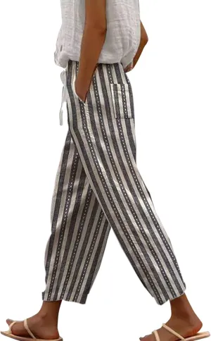 Women's Cotton Linen Summer Palazzo Pants 2025 Wide Leg Beach Lounge Trousers with Pockets Vacation Outfits