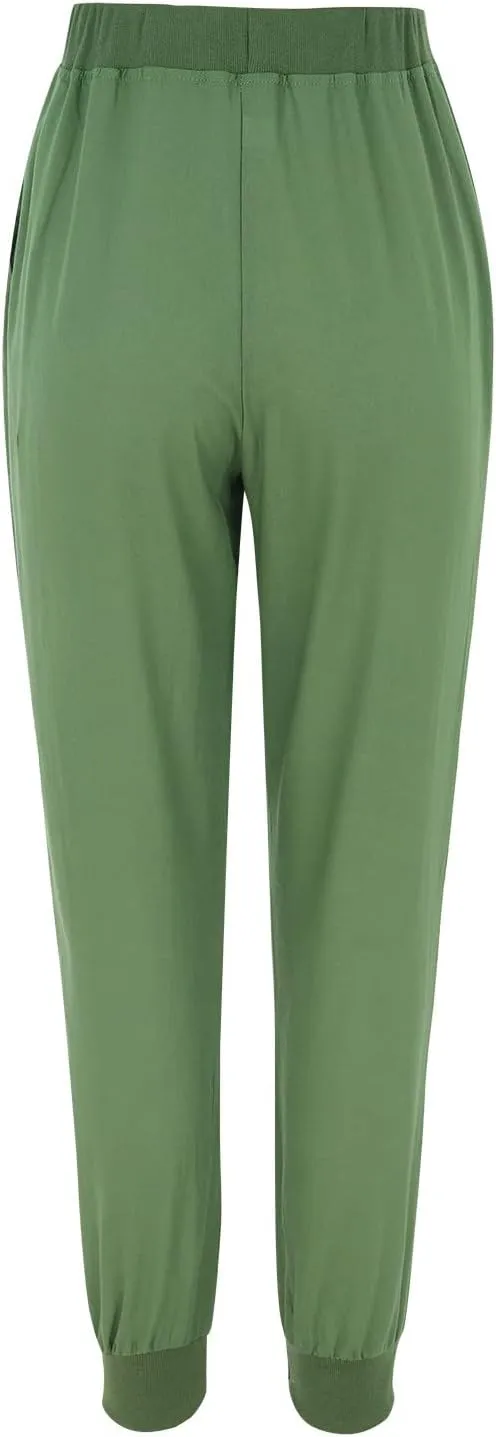 Womens Cotton Linen Tapered Pants Summer Drawstring Elastic Waist Pants Casual Trousers with Pockets