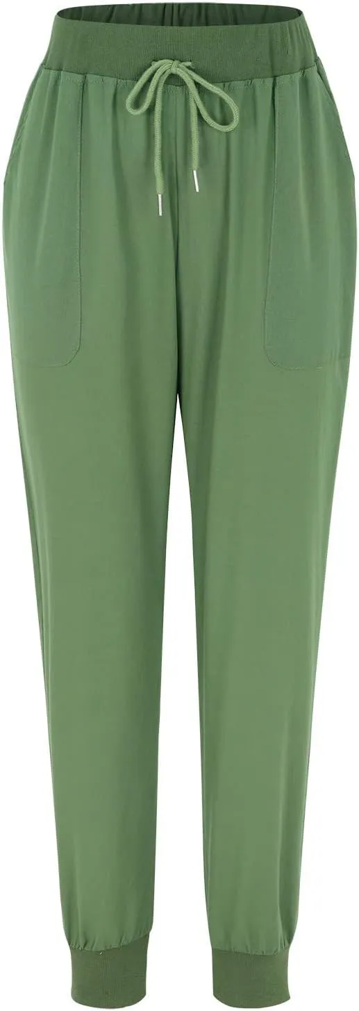 Womens Cotton Linen Tapered Pants Summer Drawstring Elastic Waist Pants Casual Trousers with Pockets