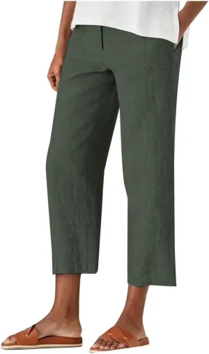 Women's Dress Capris Elegant Straight Leg Business Trousers High Waist Dressy Work Pants Summer Slacks
