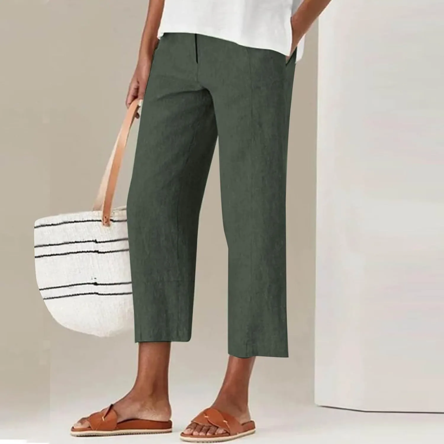 Women's Dress Capris Elegant Straight Leg Business Trousers High Waist Dressy Work Pants Summer Slacks