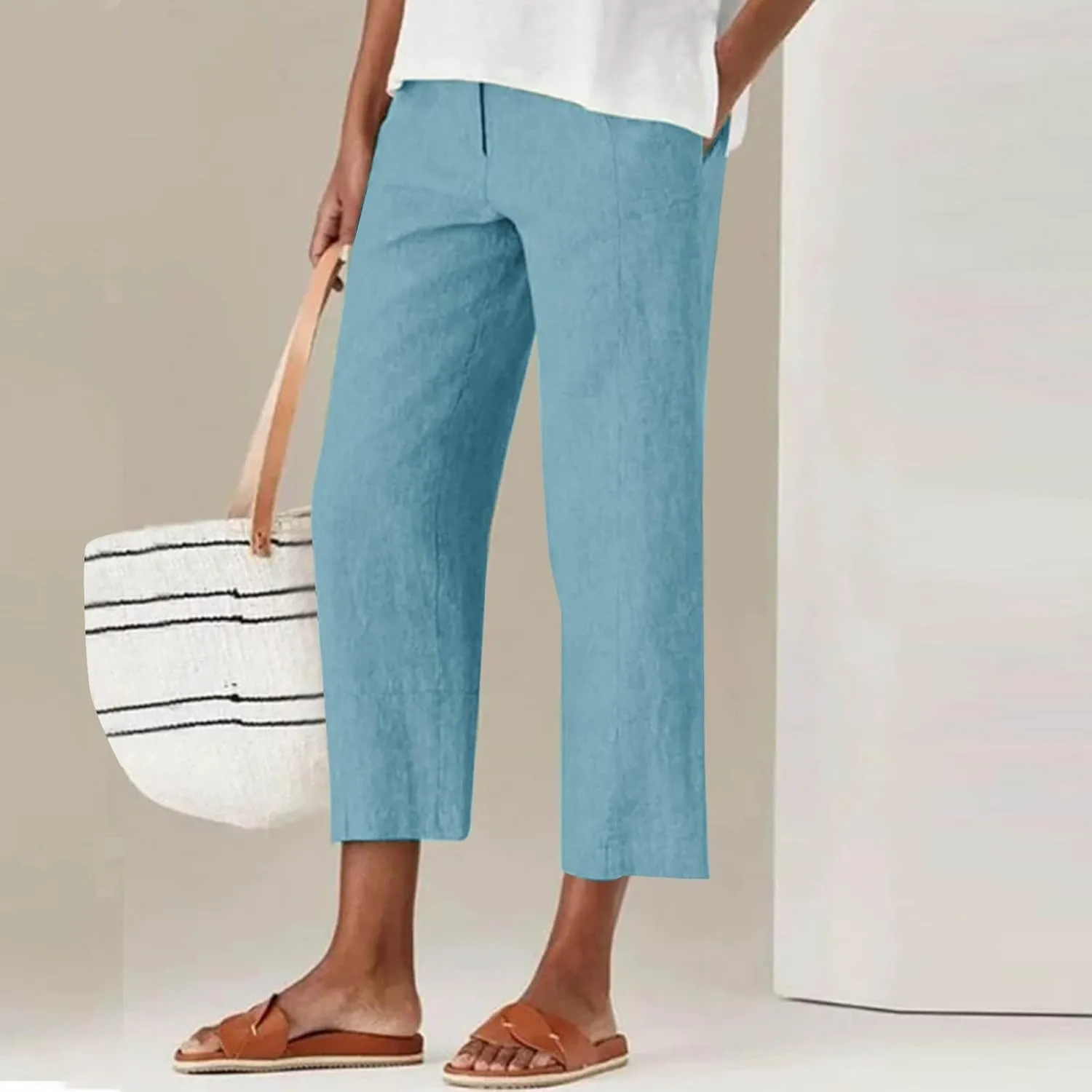 Women's Dress Capris Elegant Straight Leg Business Trousers High Waist Dressy Work Pants Summer Slacks