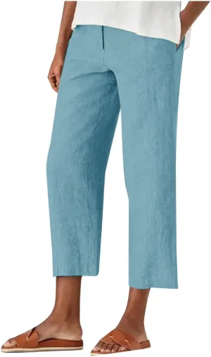 Women's Dress Capris Elegant Straight Leg Business Trousers High Waist Dressy Work Pants Summer Slacks