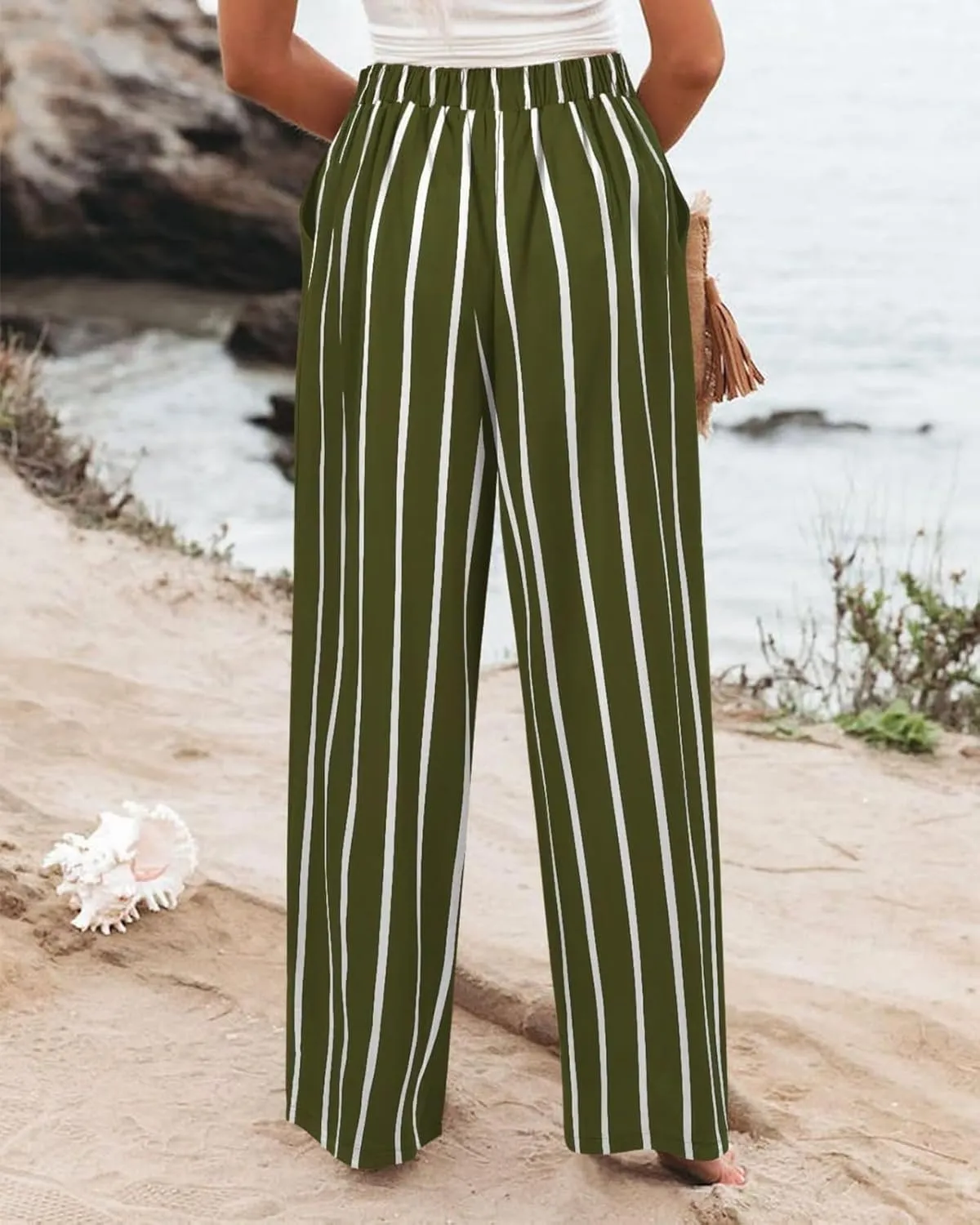Women's Dress Pants Cotton Linen Wide Leg Pants with Pockets Button Down Office Pleated Business Casual Work Trousers