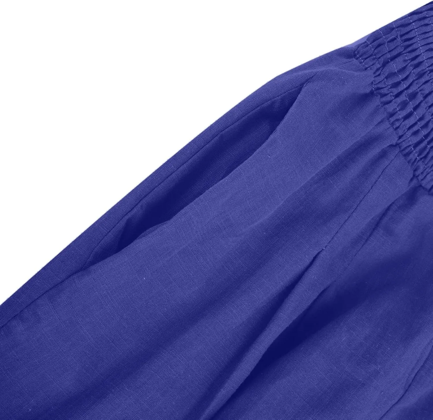 Womens Elastic High Waisted Palazzo Pants Summer Casual Cotton Linen Pants Flowy Wide Leg Trousers with Pocket