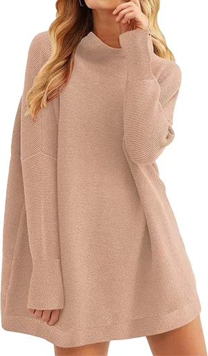 Women's Fall Sweater Short Pullover Dress 2025 Loose Turtleneck Long Sleeve Cocktail Party Ribbed Knit Mini Dress