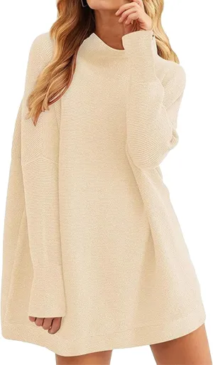 Women's Fall Sweater Short Pullover Dress 2025 Loose Turtleneck Long Sleeve Cocktail Party Ribbed Knit Mini Dress