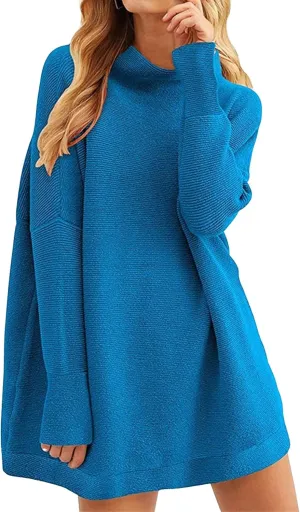 Women's Fall Sweater Short Pullover Dress 2025 Loose Turtleneck Long Sleeve Cocktail Party Ribbed Knit Mini Dress