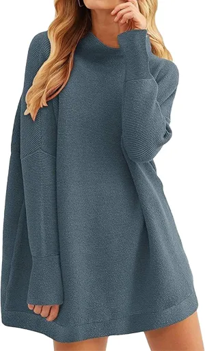 Women's Fall Sweater Short Pullover Dress 2025 Loose Turtleneck Long Sleeve Cocktail Party Ribbed Knit Mini Dress