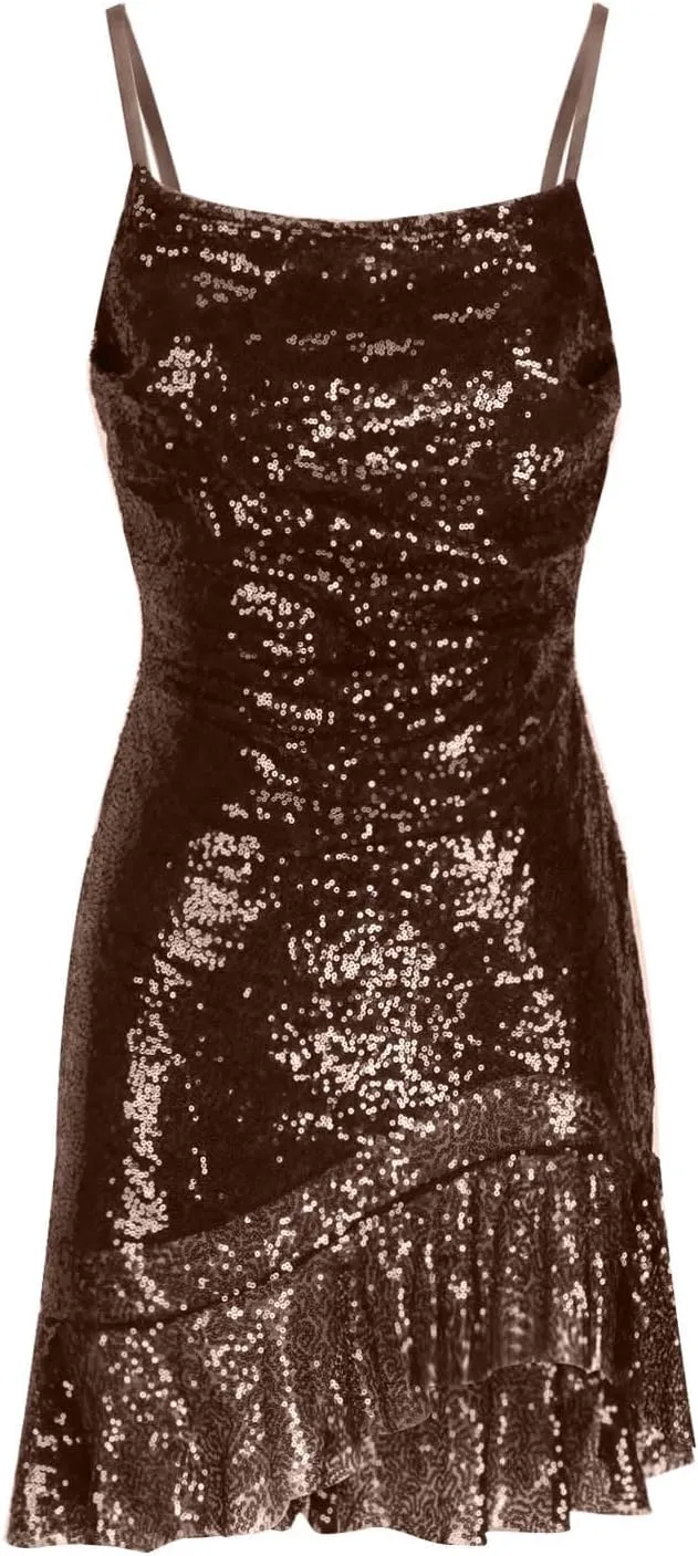 Women's Glitter Sequin Dress Spaghetti Strap Fashion Sparkle Party Dresses Bodycon Cocktail Party Mini Dress Clubwear