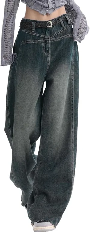 Womens High Waisted Cargo Jeans Wide Straight Leg Tummy Control Trendy Boyfriend Denim Pants Casual Baggy Jean Trousers