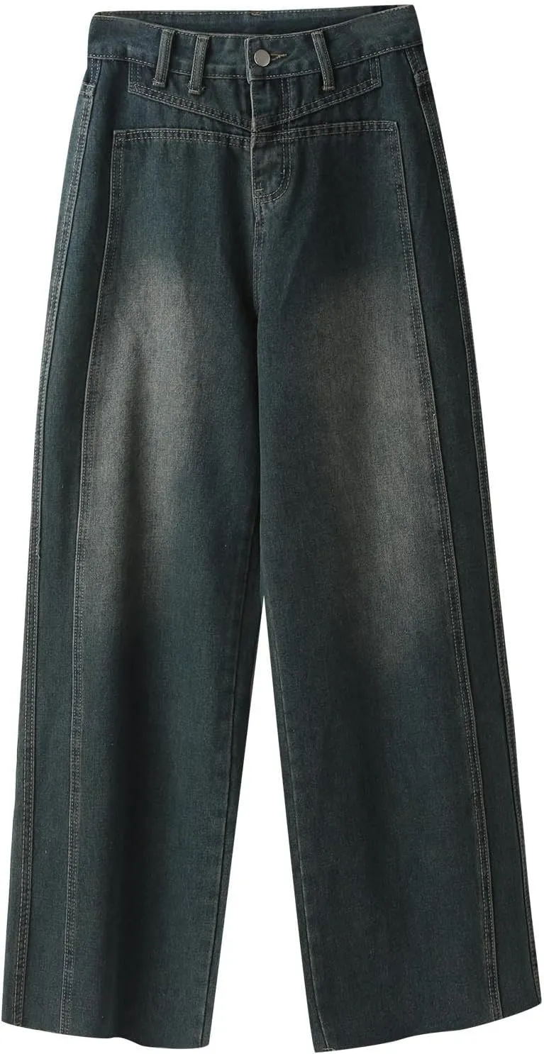 Womens High Waisted Cargo Jeans Wide Straight Leg Tummy Control Trendy Boyfriend Denim Pants Casual Baggy Jean Trousers