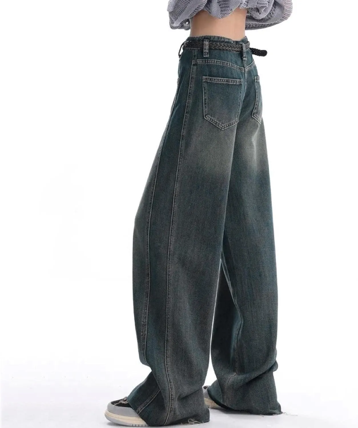 Womens High Waisted Cargo Jeans Wide Straight Leg Tummy Control Trendy Boyfriend Denim Pants Casual Baggy Jean Trousers