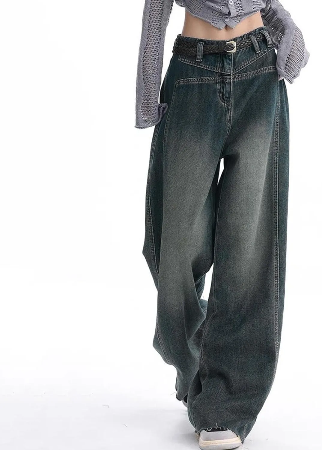 Womens High Waisted Cargo Jeans Wide Straight Leg Tummy Control Trendy Boyfriend Denim Pants Casual Baggy Jean Trousers