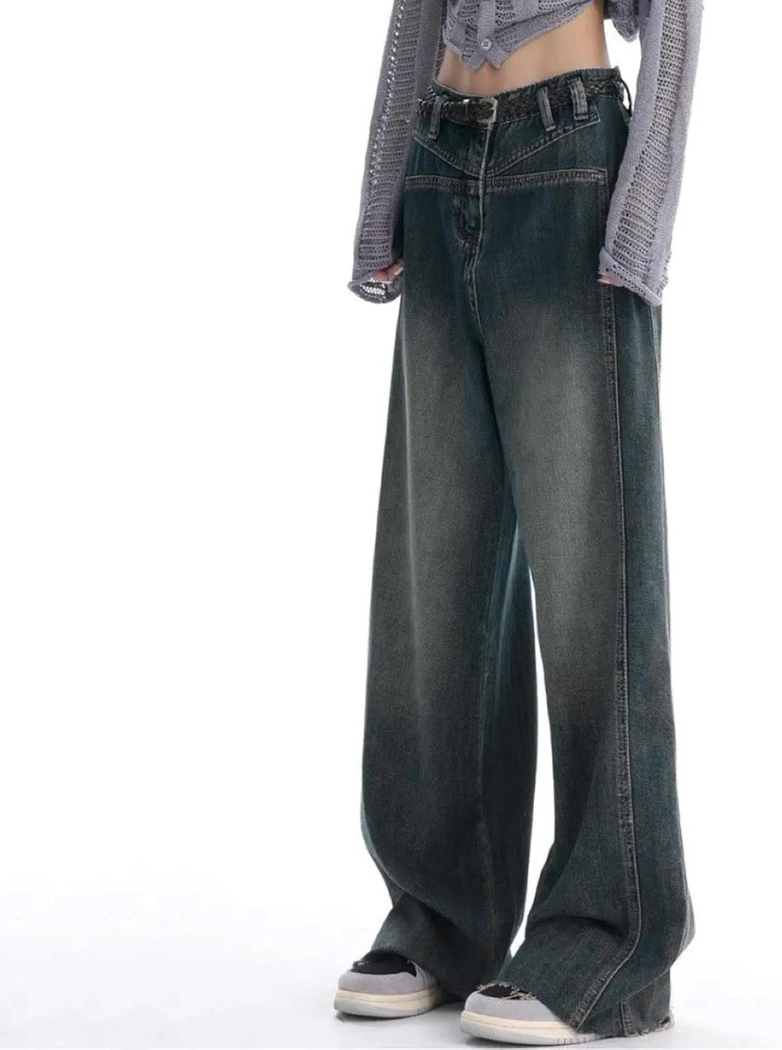 Womens High Waisted Cargo Jeans Wide Straight Leg Tummy Control Trendy Boyfriend Denim Pants Casual Baggy Jean Trousers
