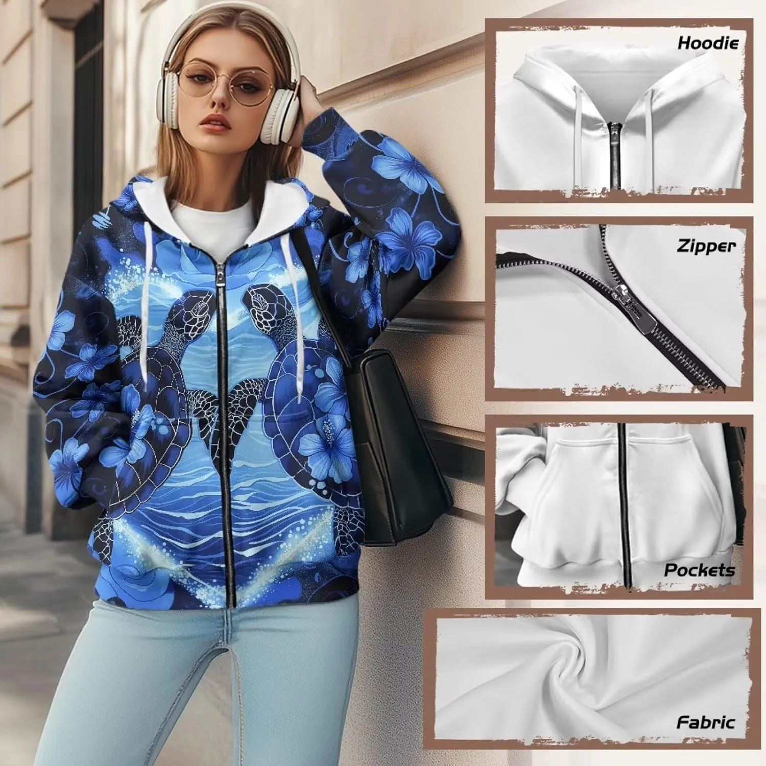Women's Hoodie Full Zip Up Sweatshirts Long Sleeve Fashion Clothes Oversized Jacket with Pockets