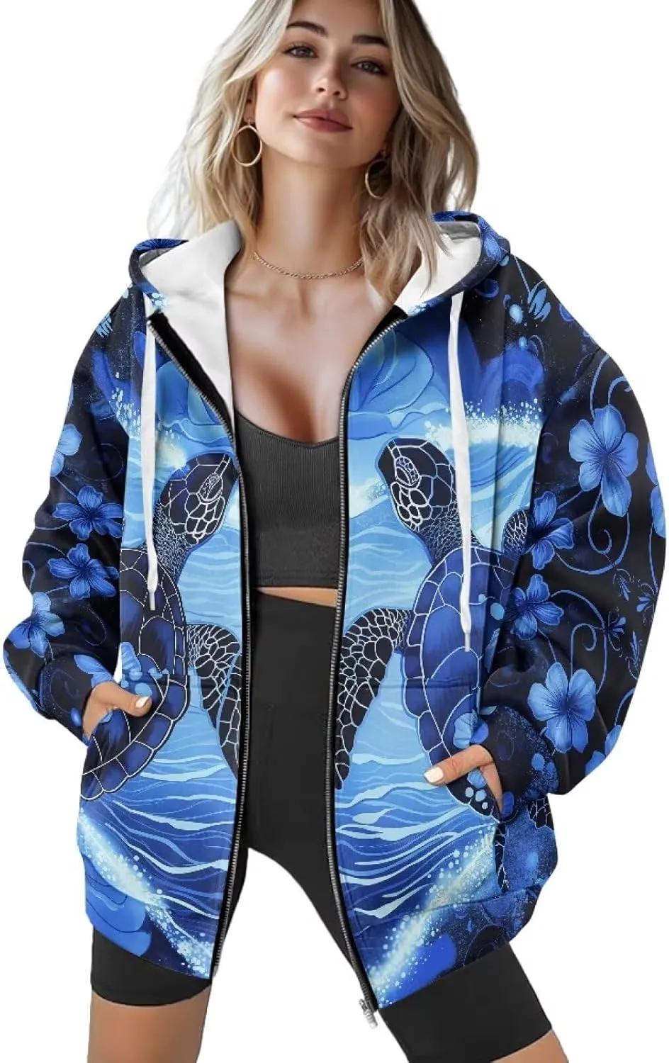 Women's Hoodie Full Zip Up Sweatshirts Long Sleeve Fashion Clothes Oversized Jacket with Pockets
