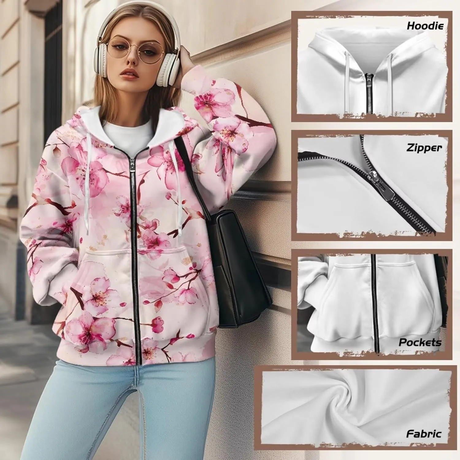Women's Hoodie Full Zip Up Sweatshirts Long Sleeve Fashion Clothes Oversized Jacket with Pockets