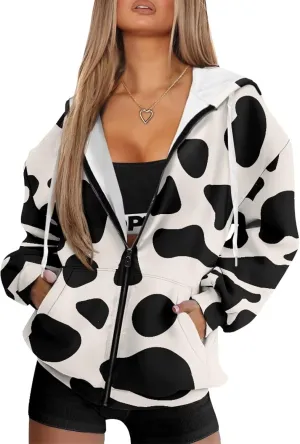 Women's Hoodie Full Zip Up Sweatshirts Long Sleeve Fashion Clothes Oversized Jacket with Pockets