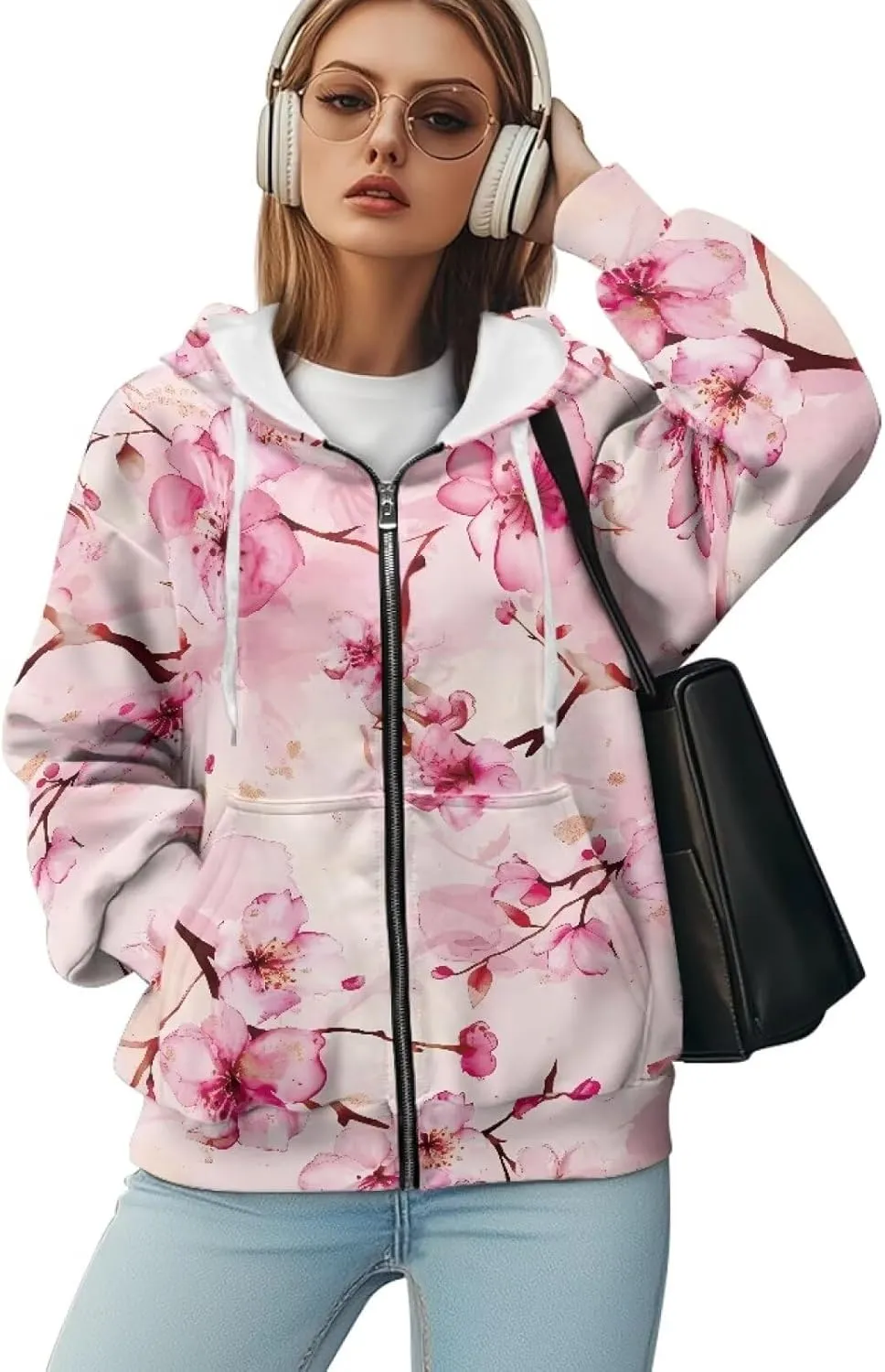 Women's Hoodie Full Zip Up Sweatshirts Long Sleeve Fashion Clothes Oversized Jacket with Pockets