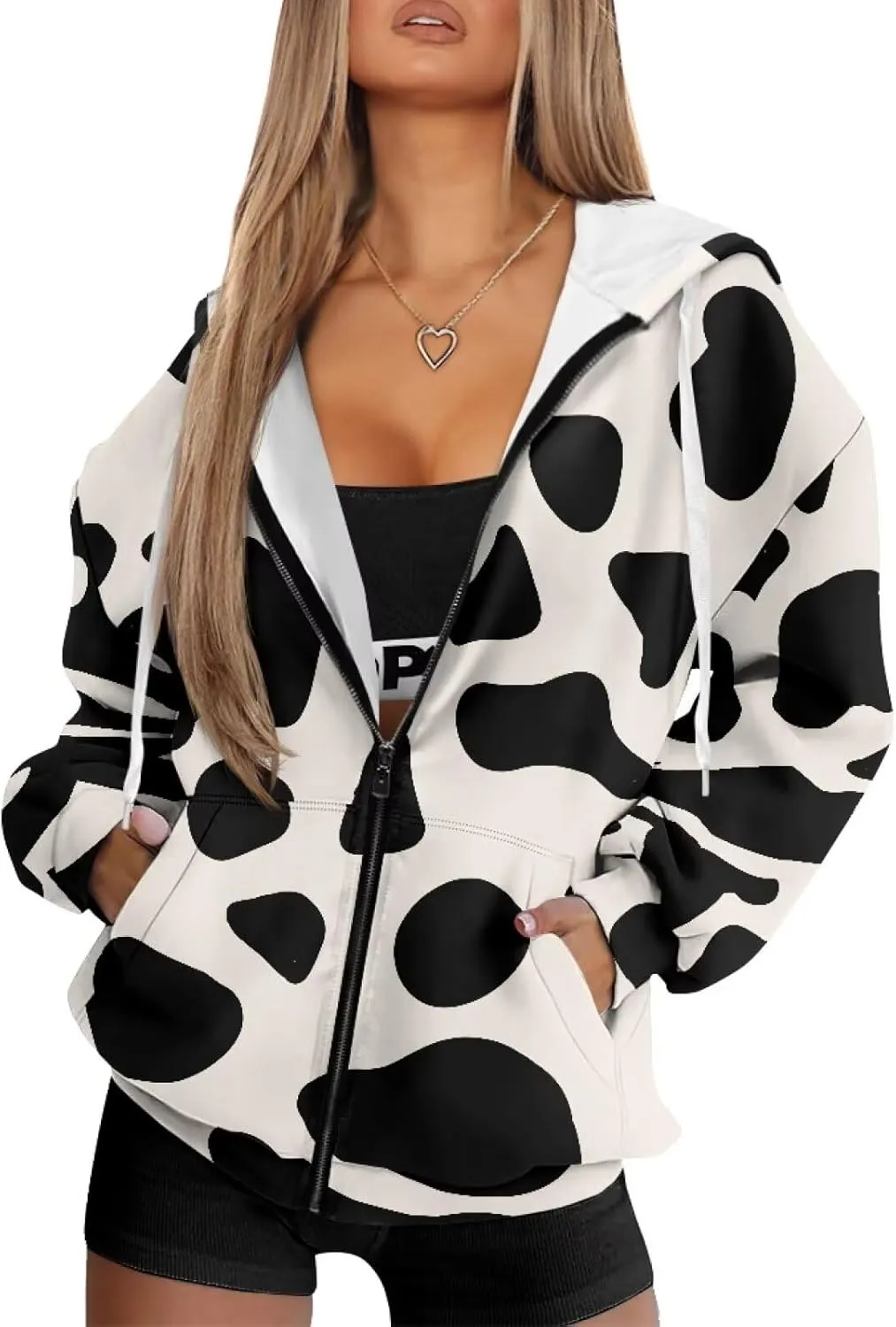 Women's Hoodie Full Zip Up Sweatshirts Long Sleeve Fashion Clothes Oversized Jacket with Pockets