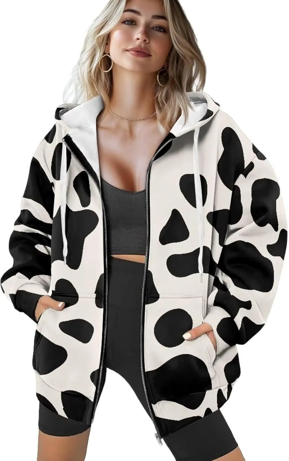 Women's Hoodie Full Zip Up Sweatshirts Long Sleeve Fashion Clothes Oversized Jacket with Pockets