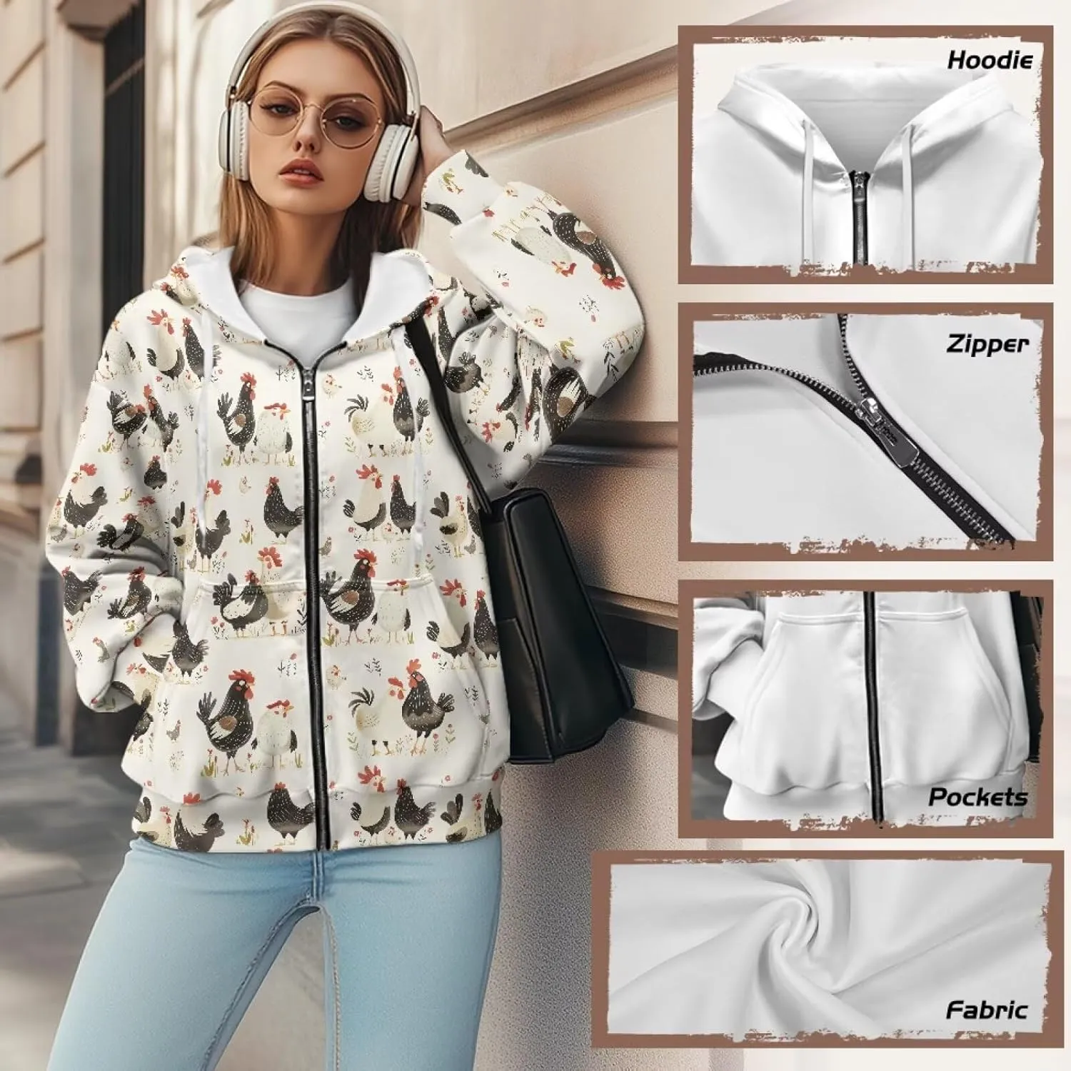 Women's Hoodie Full Zip Up Sweatshirts Long Sleeve Fashion Clothes Oversized Jacket with Pockets