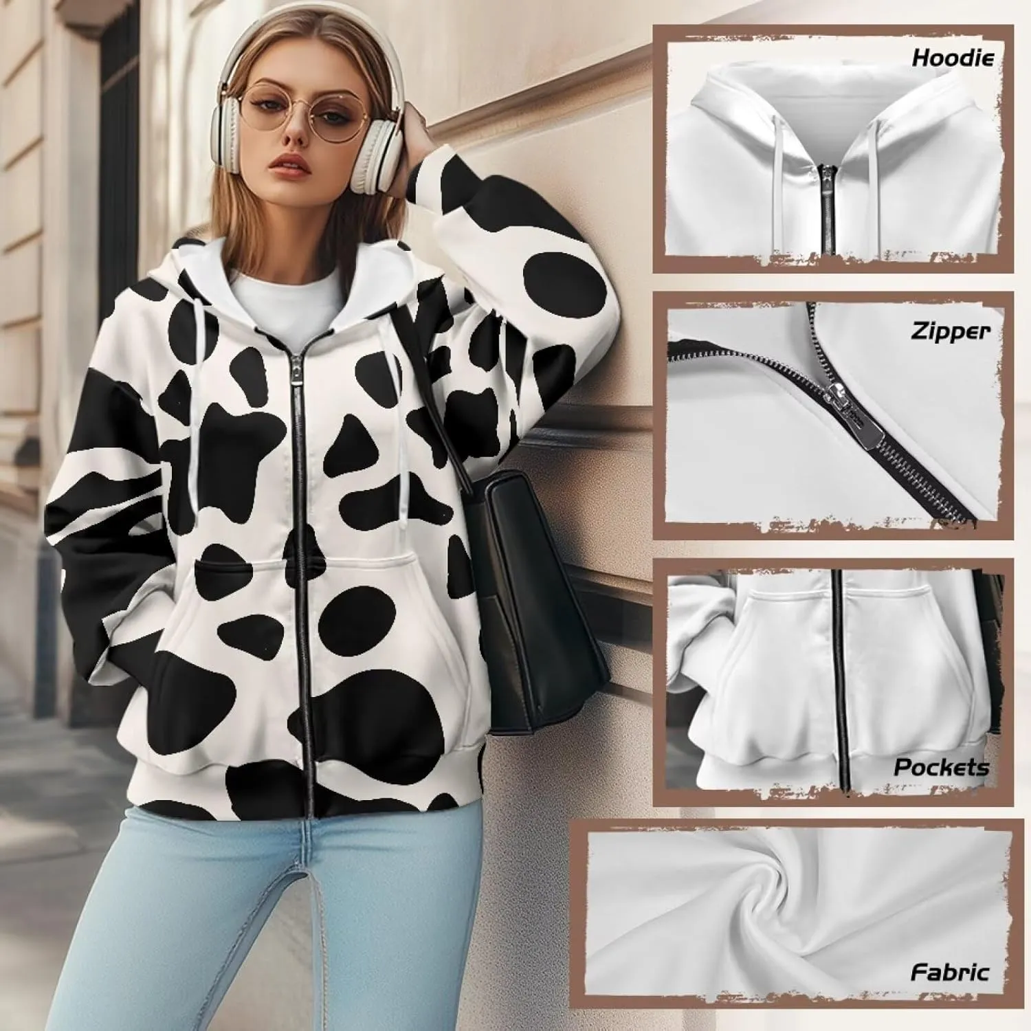 Women's Hoodie Full Zip Up Sweatshirts Long Sleeve Fashion Clothes Oversized Jacket with Pockets