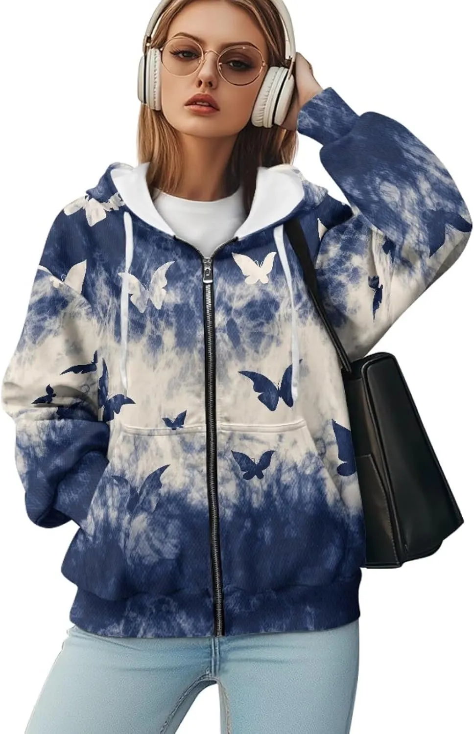 Women's Hoodie Full Zip Up Sweatshirts Long Sleeve Fashion Clothes Oversized Jacket with Pockets