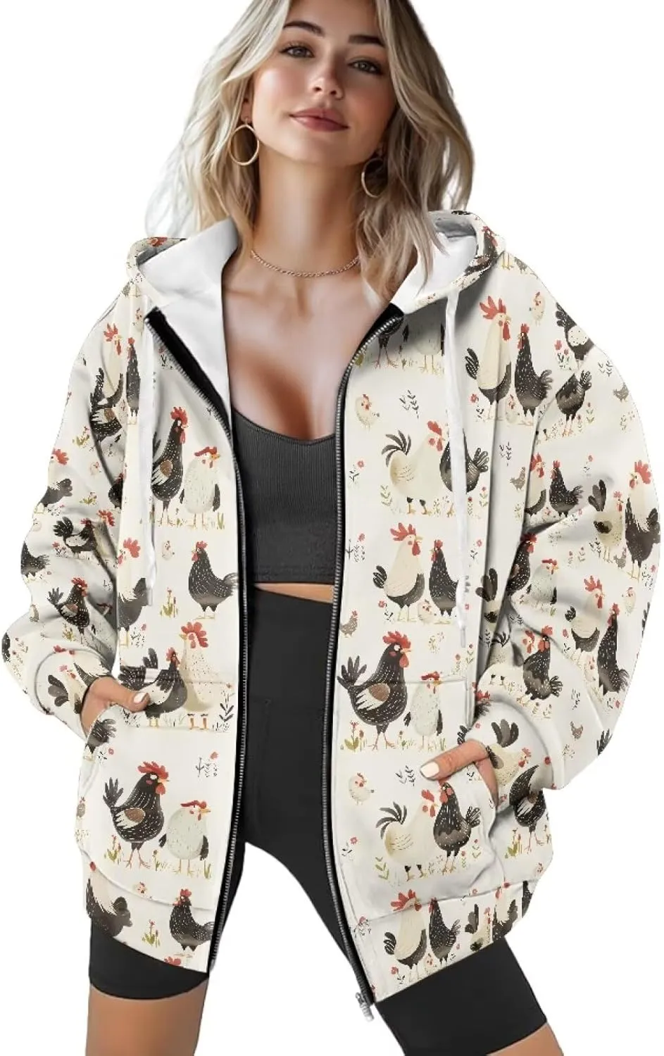 Women's Hoodie Full Zip Up Sweatshirts Long Sleeve Fashion Clothes Oversized Jacket with Pockets