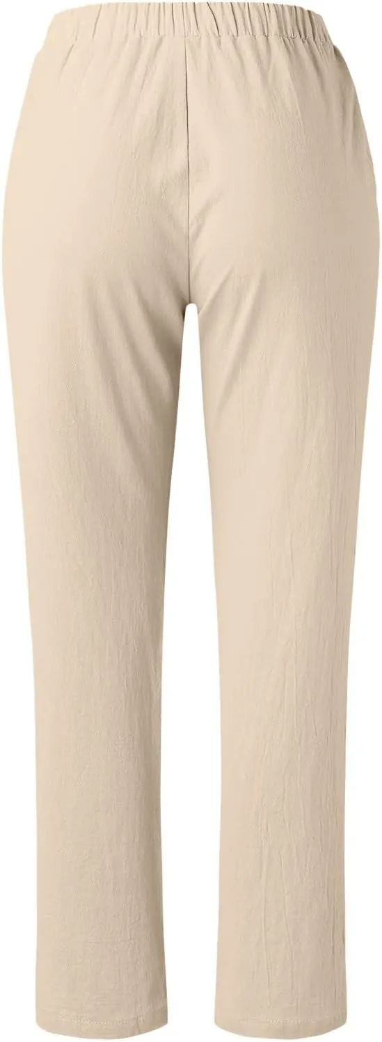 Women's Linen Blend Summer Boho Palazzo Pants Low Waist Lounge Pants Slim Fit Palazzo Lounge Pants Vacation