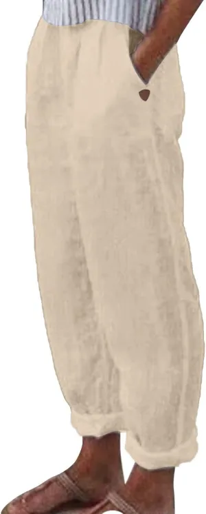 Women's Linen Blend Summer Boho Palazzo Pants Low Waist Lounge Pants Slim Fit Palazzo Lounge Pants Vacation