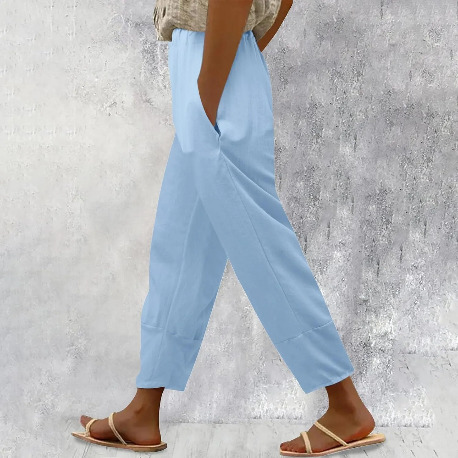 Womens Linen Blend Summer Fashion Pants Low Waist Lounge Pants Plus Size Trousers Work Business