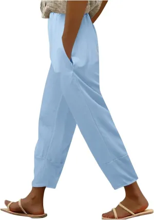 Womens Linen Blend Summer Fashion Pants Low Waist Lounge Pants Plus Size Trousers Work Business