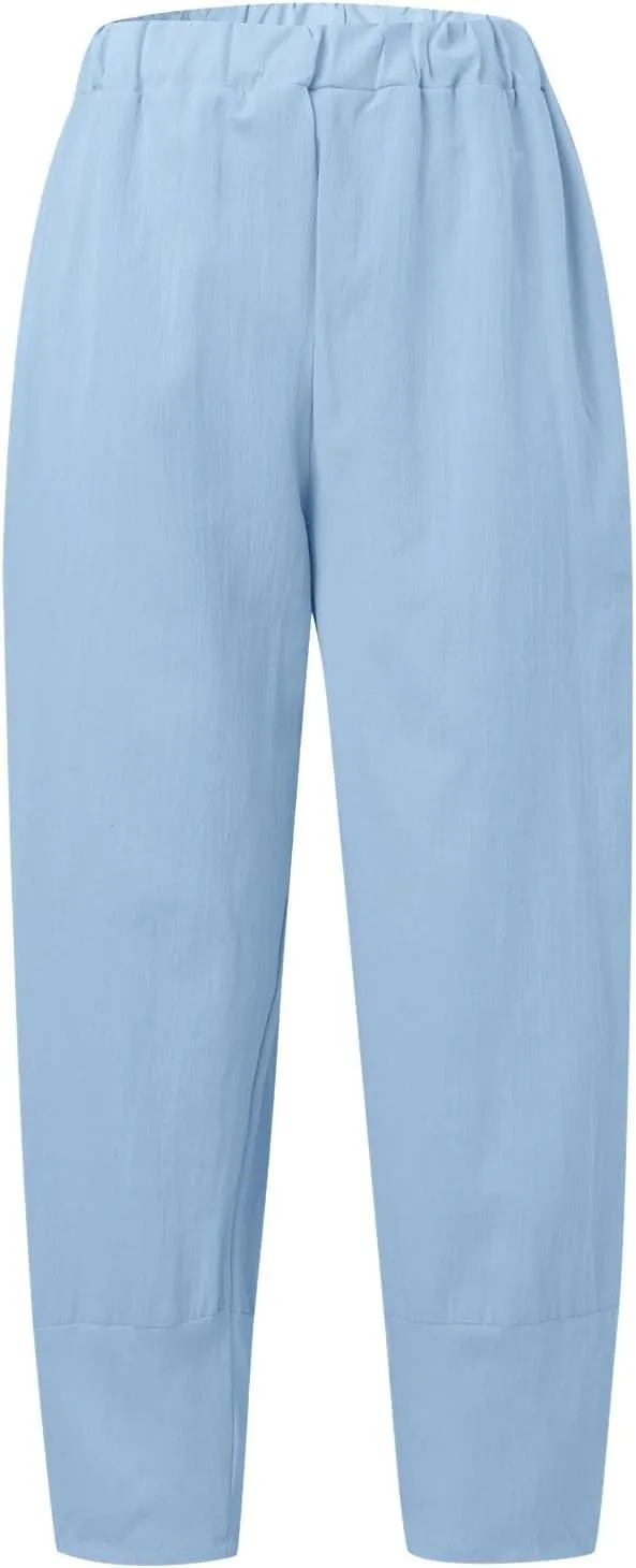 Womens Linen Blend Summer Fashion Pants Low Waist Lounge Pants Plus Size Trousers Work Business