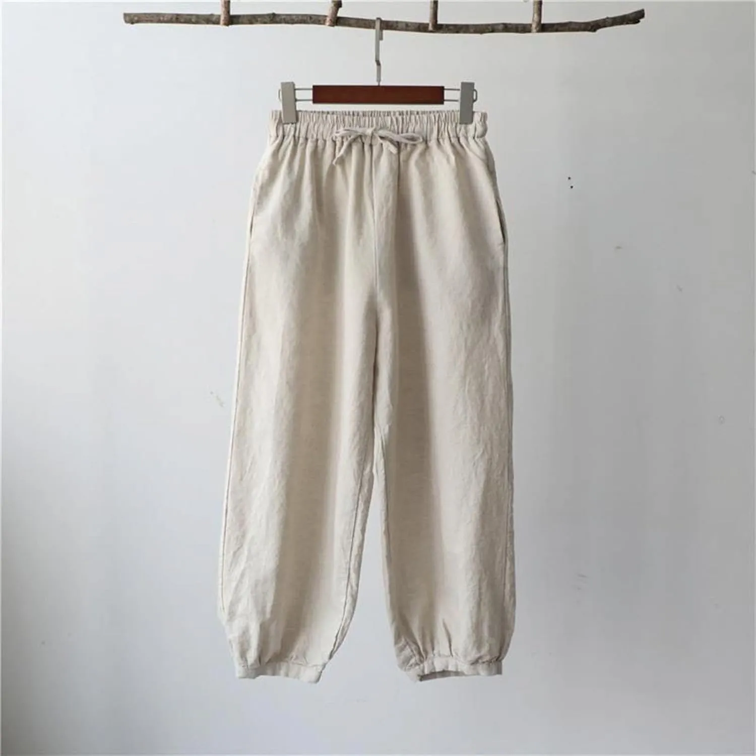 Womens Linen Blend Summer Loose Pants Low Waist Bootcut Loose Fit Pant Trousers Travel