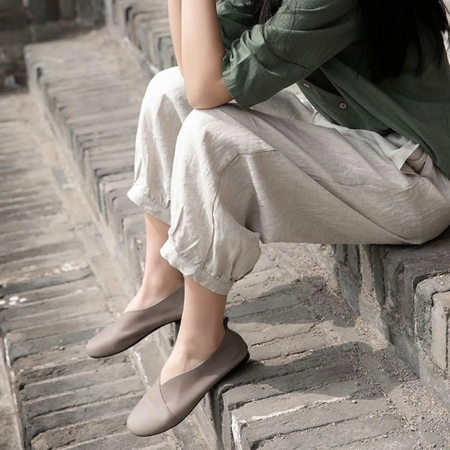 Womens Linen Blend Summer Loose Pants Low Waist Bootcut Loose Fit Pant Trousers Travel