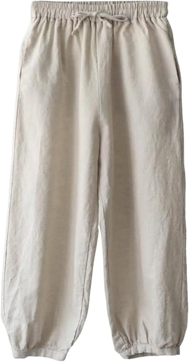 Womens Linen Blend Summer Loose Pants Low Waist Bootcut Loose Fit Pant Trousers Travel