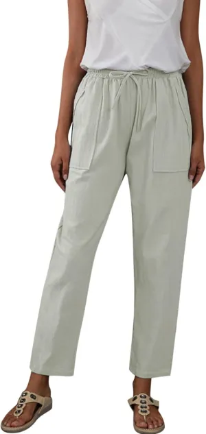 Womens Linen Blend Summer Print Pant Trousers Low Waist Ankle Length Loose Fit Trouser Office