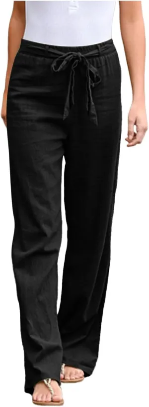 Women's Linen Blend Summer Solid Palazzo Pants High Waist Straight Plus Size Palazzo Lounge Pants Vacation