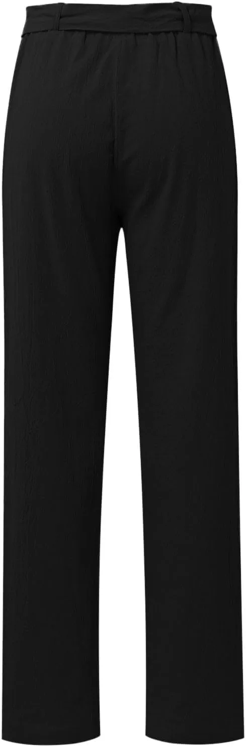 Women's Linen Blend Summer Solid Palazzo Pants High Waist Straight Plus Size Palazzo Lounge Pants Vacation