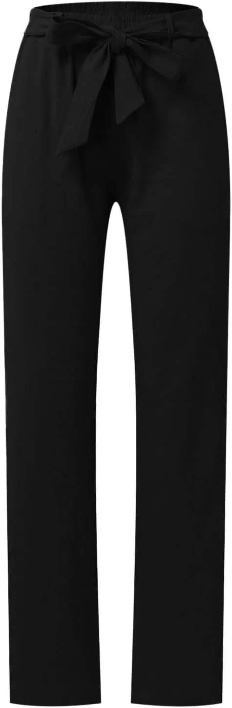 Women's Linen Blend Summer Solid Palazzo Pants High Waist Straight Plus Size Palazzo Lounge Pants Vacation