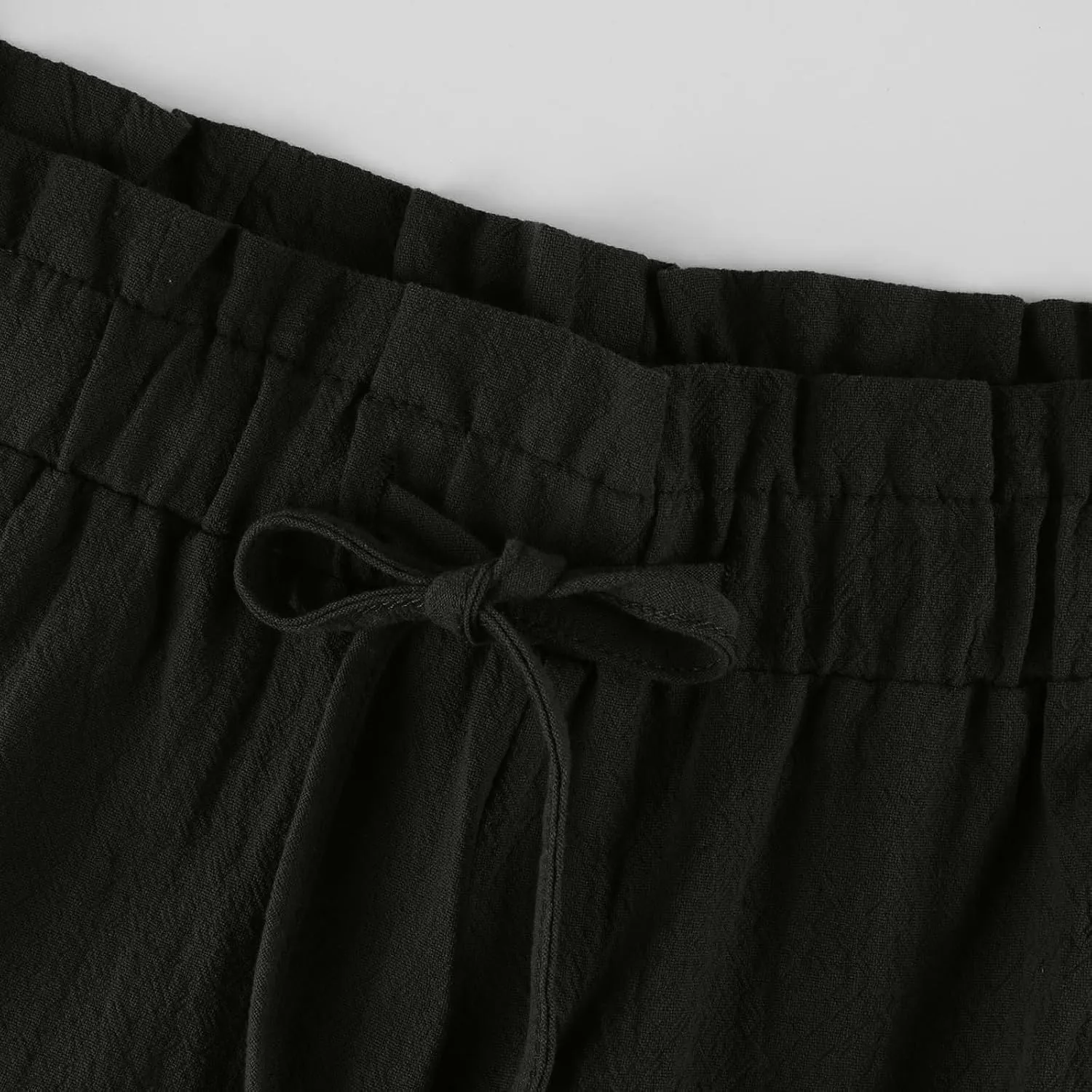 Women's Linen Pants Casual Drawstring High Waisted Wide Leg Capri Pant Summer Baggy Palazzo Trousers with Pockets
