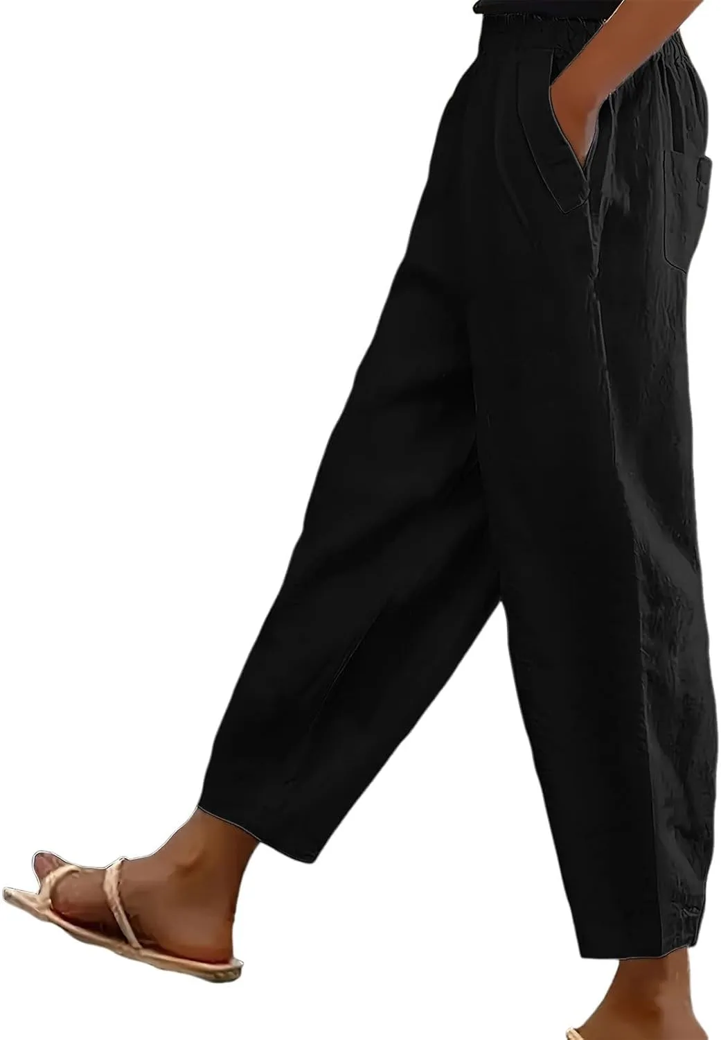 Womens Linen Pants Casual Summer Loose Fit Beach Solid Color Plus Size High Waist Linen Pants 2025 Work Trousers with Pockets