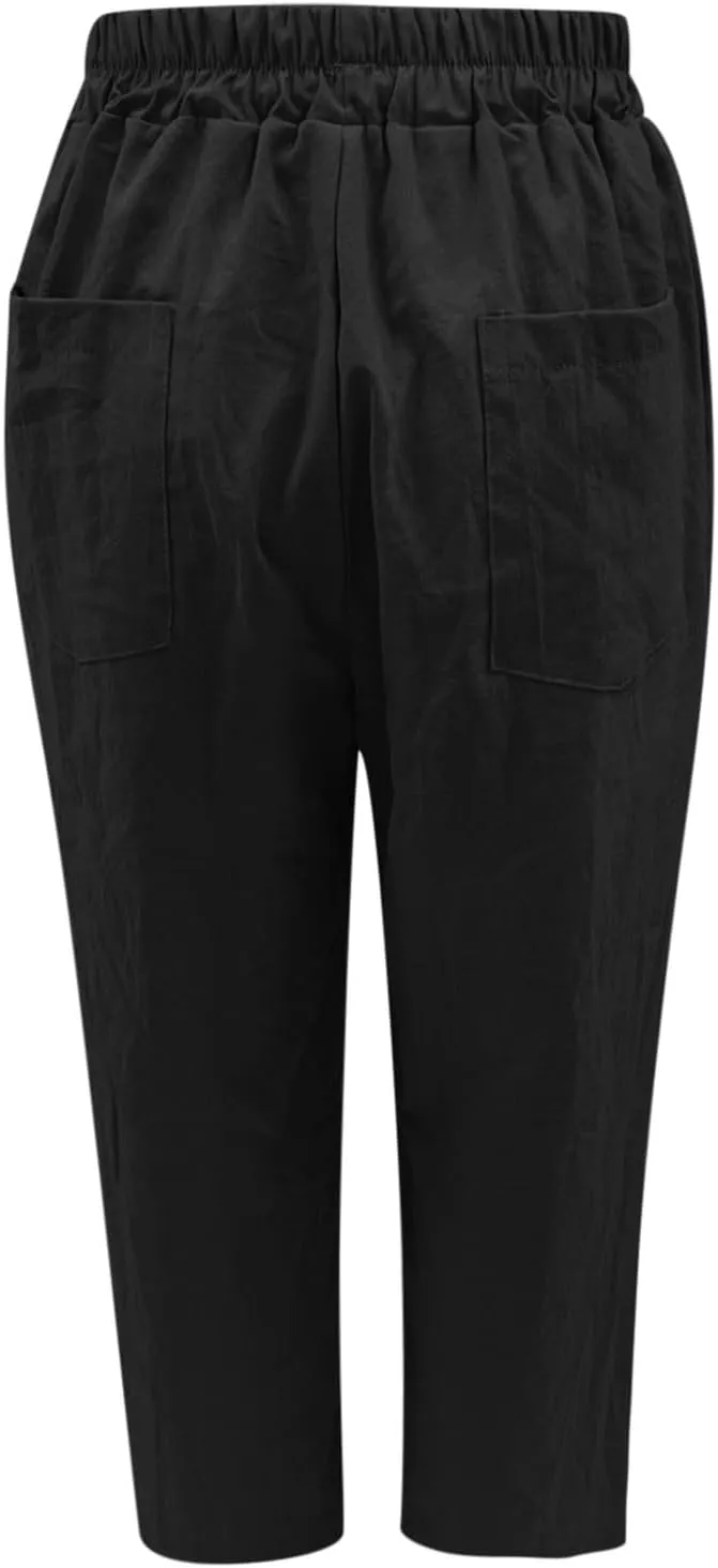 Womens Linen Pants Casual Summer Loose Fit Beach Solid Color Plus Size High Waist Linen Pants 2025 Work Trousers with Pockets