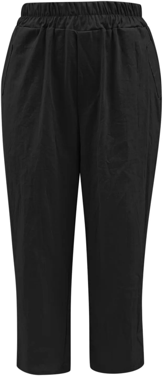 Womens Linen Pants Casual Summer Loose Fit Beach Solid Color Plus Size High Waist Linen Pants 2025 Work Trousers with Pockets