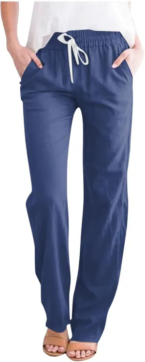 Women's Linen Pants, Cotton Linen Straight Leg Lightweight Pants, Summer Pants Plus Size Loose Fit Trousers