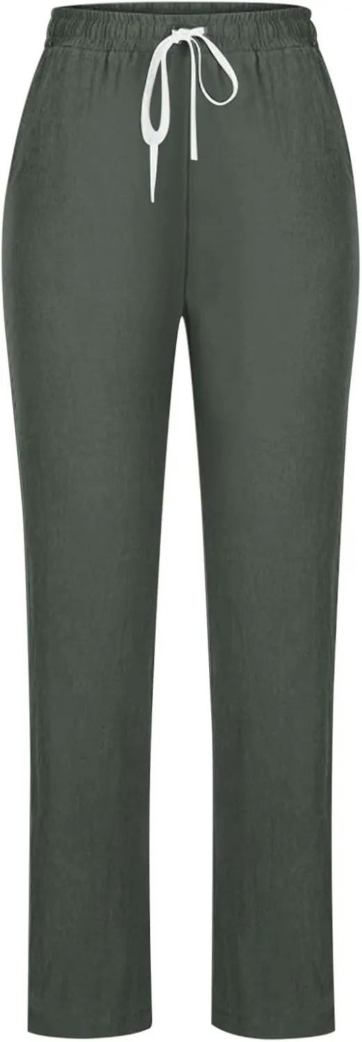 Women's Linen Pants, Cotton Linen Straight Leg Lightweight Pants, Summer Pants Plus Size Loose Fit Trousers