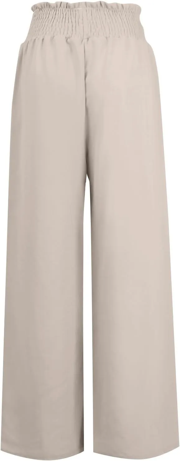 Womens Linen Pants Elastic High Waisted Wide Leg Palazzo Lounge Slacks Summer Casual Beach Boho Trousers with Pockets